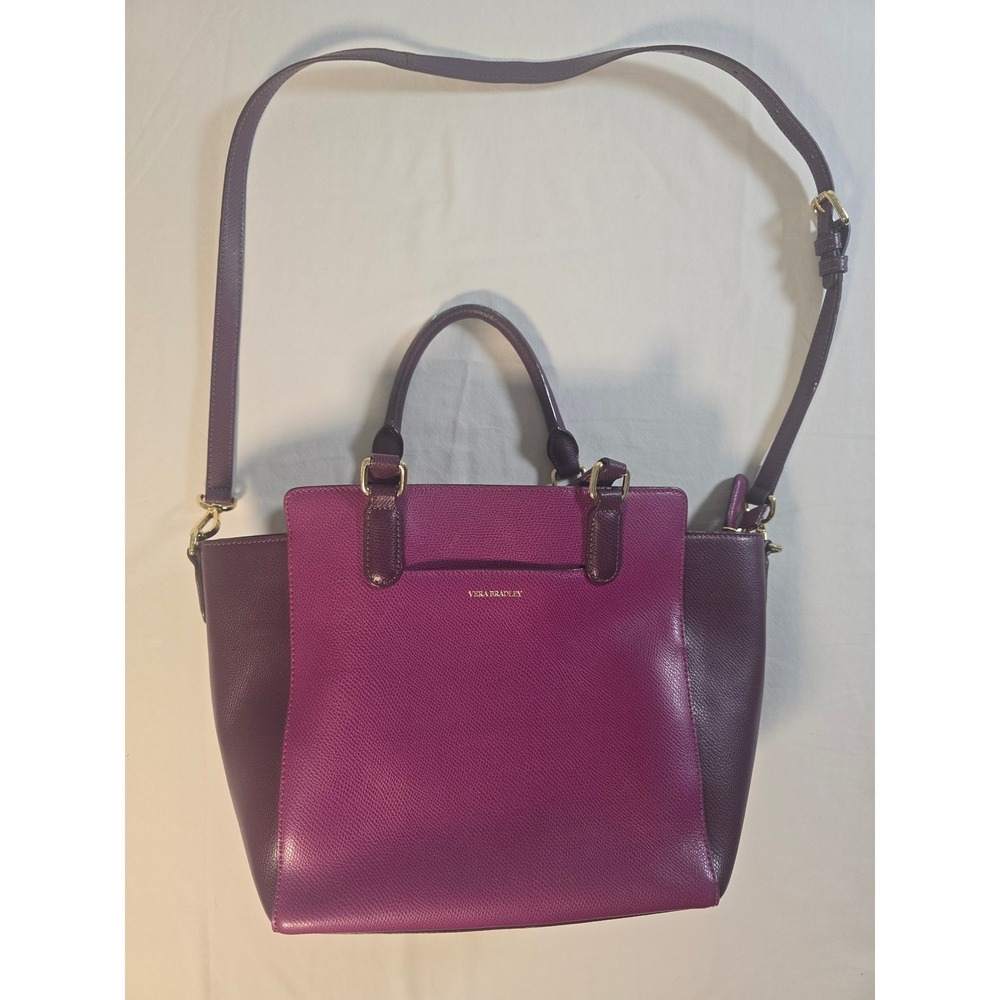 Vera Bradley‎ Purple Faux Leather Satchel Crossbody Bag Two Tone Plum Gold Tone